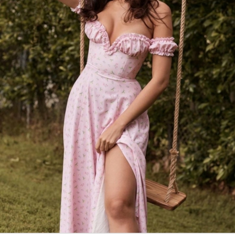"lauren" pink floral midi corset sundress